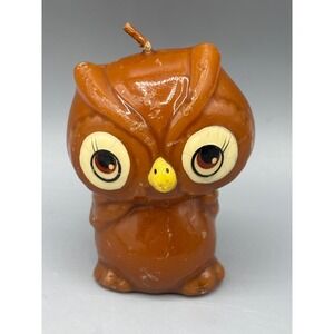 Vintage 70s Owl Candle Brown Orange Yellow Eyes Novelty Collectible Decor